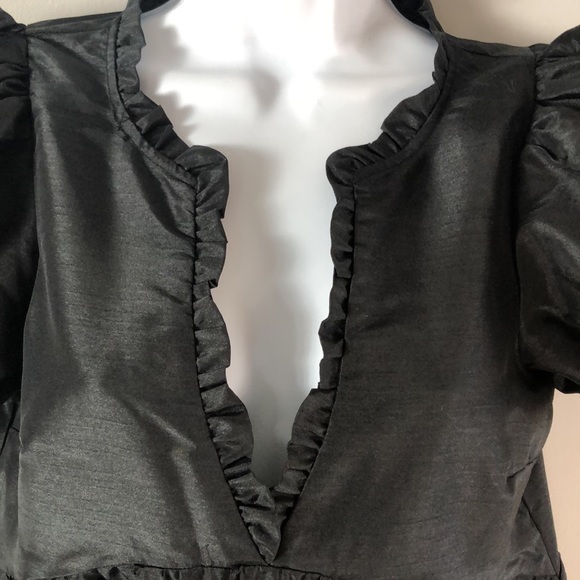 NWOT Kika Vargas x Target Tiered Ruffle Edge Puff Sleeve Midi Black Dress - Picture 4 of 16